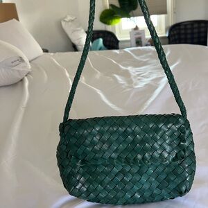 Loeffler Randall Woven Leather Shoulder Bag in Dark Green